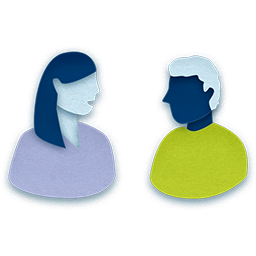 Icon of two people talking. 