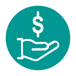 Icon showing a hand holding a dollar sign