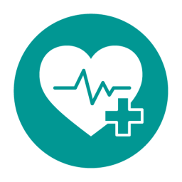 An icon showing a heart with a medical sign