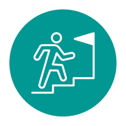 An icon showing a person climbing stairs towards a goal