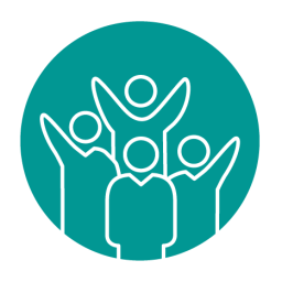 An icon depicting four team members celebrating