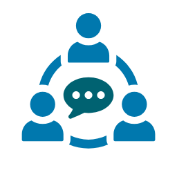 Icon showing three people connected and one person talking