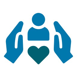 An icon showing two hands with a person and a heart