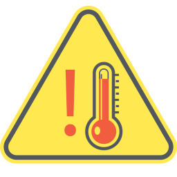 Exclamation point next to thermometer.