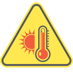 Icon with sunshine next to thermometer.