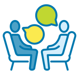 Graphic with two people talking to each other