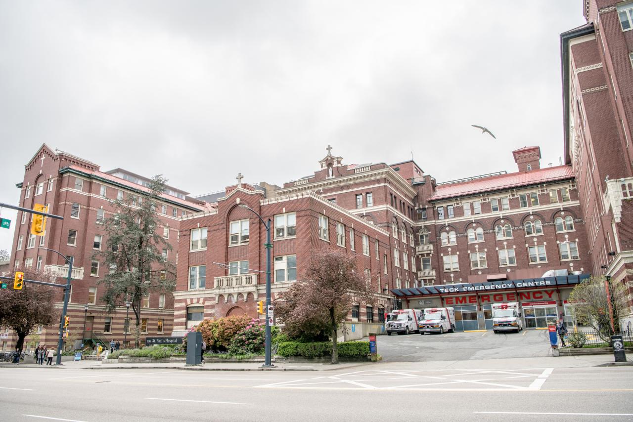 Exterior photo of St Paul's Hospital during the daytime
