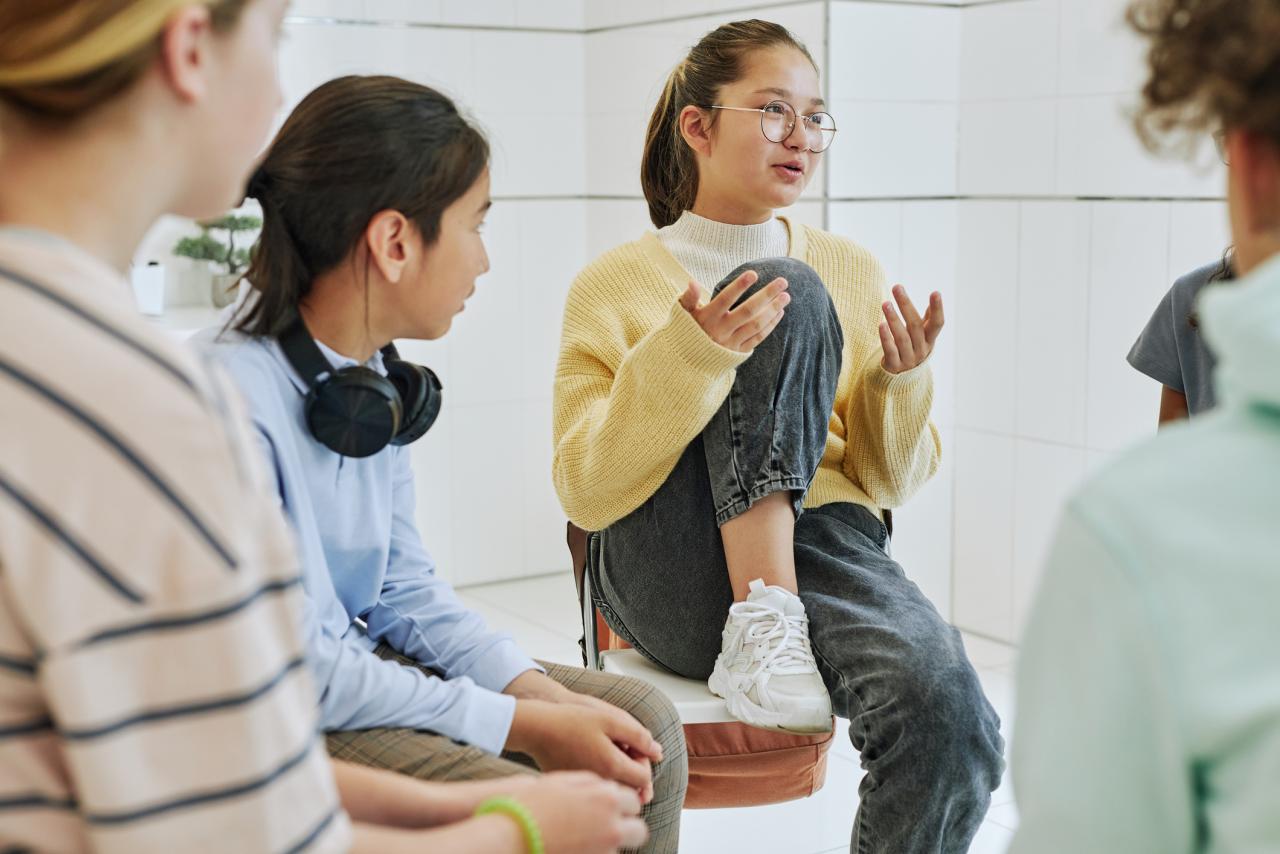 Junior high students in a discussion group