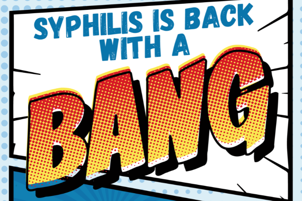 Infographic with text saying Syphilis is back with a bang