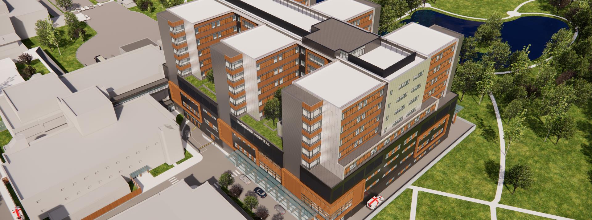 South West Birds Eye view Richmond Hospital Rendering