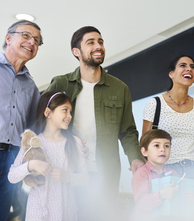 Multi-generation family visiting a hospital