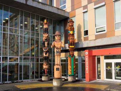 Three totems outside Sechelt Hospital